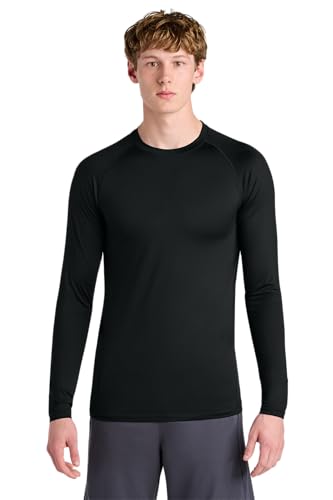 SPORT-TEK Unisex PosiCharge Compression Long Sleeve Tee | Moisture Wicking Gym Top for Men and Women, UPF 50 Protection, Black, 4X-Large
