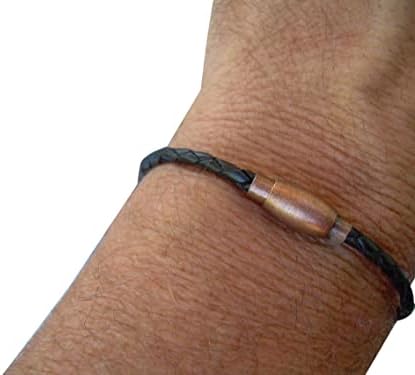 Handmade Thin Braided Leather Bracelet with Copper toned Brass Magnetic Clasp, Mens Jewelry, Mens Bracelet, Leather Bracelet, Boyfriends Gift, Mens