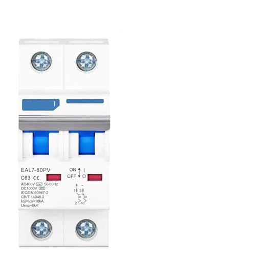 Disjoncteur 2P AC 400V et DC 1000V 63A pour protection contre courts-circuits