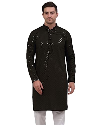 Image of Jompers Men's Regular Fit Cotton Chikankari Embroidered and Sequence Kurtas