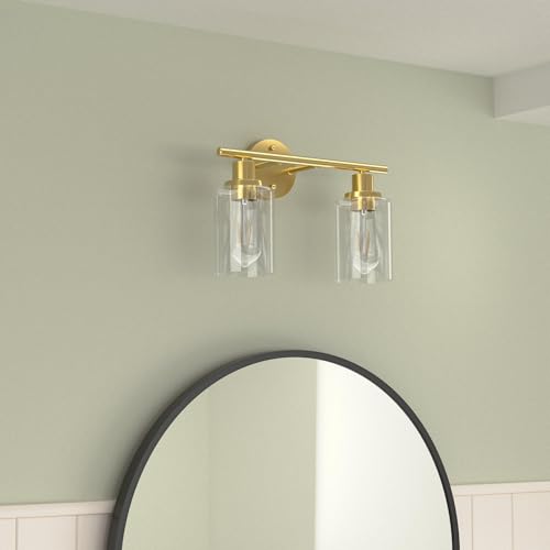 Image of Bathroom Light Fixtures, 2 Light Vanity Light, Gold Wall Sconces Lighting | Modern Bath Wall Mounted Lights with Glass Shade, Porch Wall Lamp for Mirror, Living Room, Bedroom, Brushed Brass