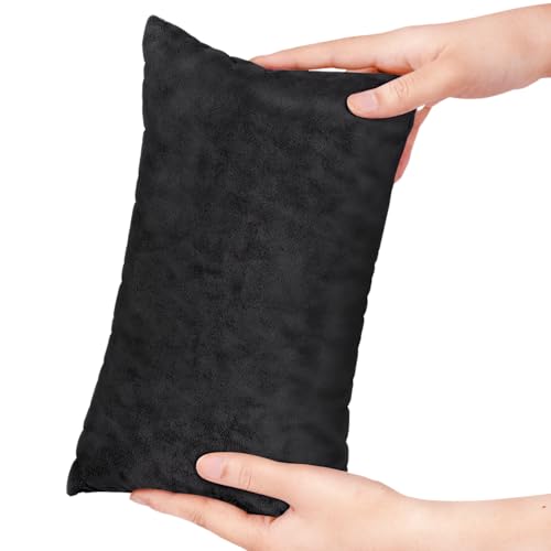 Winmany Petit coussin rectangulaire de voyage avec taie d'oreiller amovible en peluche - 27,9 x 17,8 cm - Pour adultes, animaux de compagnie, chien (noir)