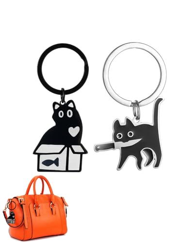 UYRVAPE Llavero negro para parejas de gatos, decoración de gatos, cesta divertida de Halloween, regalos para los amantes de los gatos, adolescentes(2pcs)
