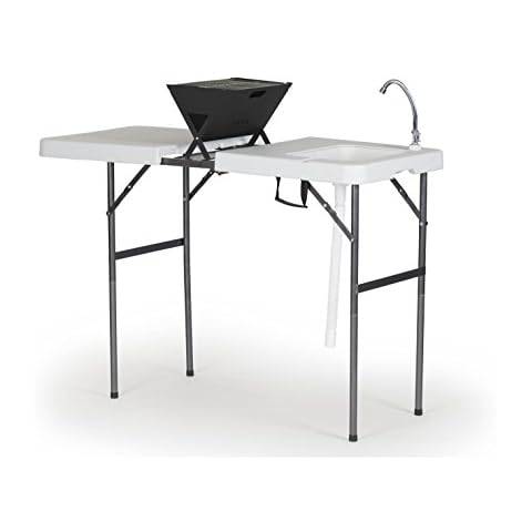 Old Cedar Outfitters Folding BBQ Table, Chef Prep or Outdoor Camping Table, Includes Grill and Sink with Faucet, 45.3" x 23.2" x 37.2", Granite, Large Cover