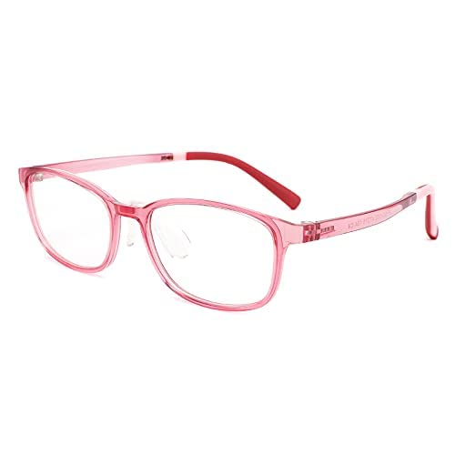 Kids Computer Blue Light Glasses: Anti Blue Light Anti Eyestrain Anti Glare Anti UV Square Flexible PPSU Frame Eyeglasses for Children Age 3-12 (Pink)