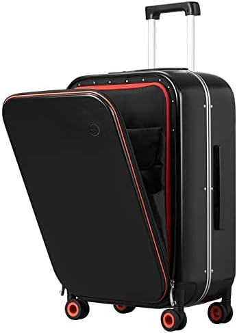 Luggage Suitcase with Spinner Wheels, 24'' Checked Travel Luggage Aluminum Frame PC Hardside with TSA Lock & Cover - Black Hollow Wheel