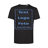 Herren T-Shirt Bedrucken Lassen. Tshirt mit Text & Foto vorne & hinten selber gestalten. T-Shirt Druck Bio & Ökotex-100 Zertifiziert fair produziert | Personalisiert (schwarz, L)