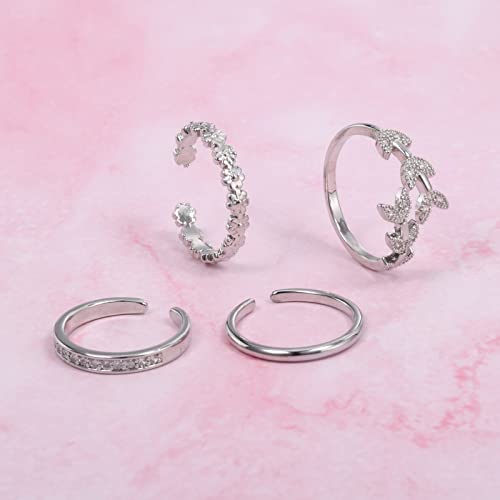 JFORYOU Toe Rings for Women Adjustable Open Toe Rings with Anklet Set CZ Flower Toes Ring for Summer Beach Foot Jewelry3
