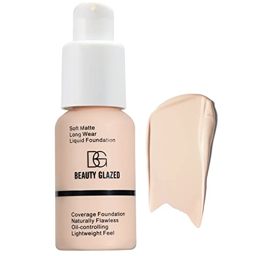 Beauty Glazed Soft Matte Silky Full Coverage Liquid Foundation - Multi-Use Buildable Foundation with Lightweight Feel, Oil Control and Longwear for Naturally Flawless Coverage (101 Porcelain)
