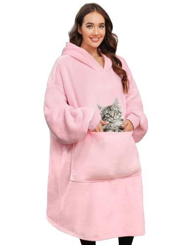 CMTOP Femme Sweat à Capuche Couverture Pull Polaire Grande Poche Couverture Chaude et Moelleuse...