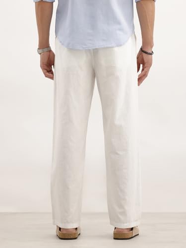 Image of WROGN Men's Linen Blend Trousers | Solid Design | Loose Fit