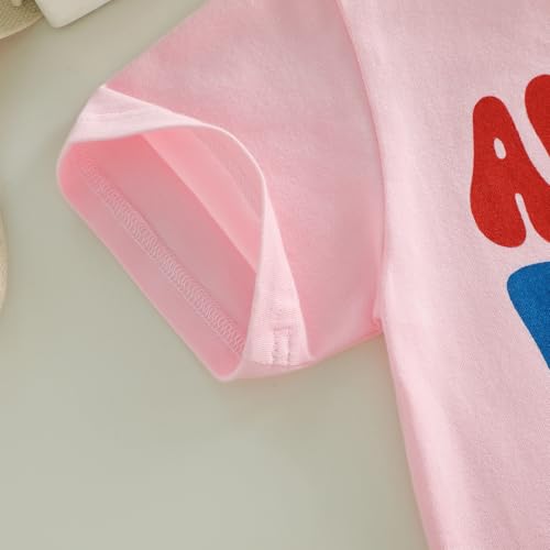 Image of Kids Toddler Girls 4th of July T-Shirt Coquette Bowknot Patriotic USA 250 American Flag Independence Day Top
