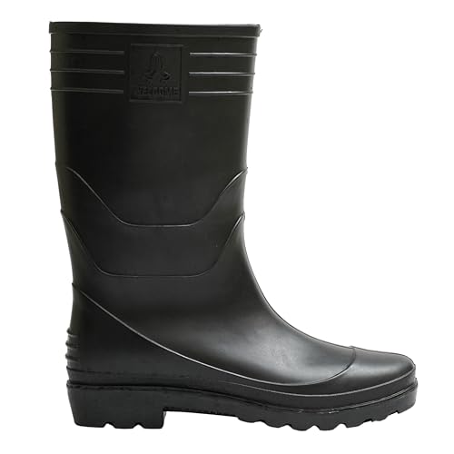 Image of Hillson Welcome Gumboot | Waterproof, Anti-Skid, Comfortable Sole, Full Black, Protection against Oil, Acid, Chemicals | Size 06 INDIA /UK