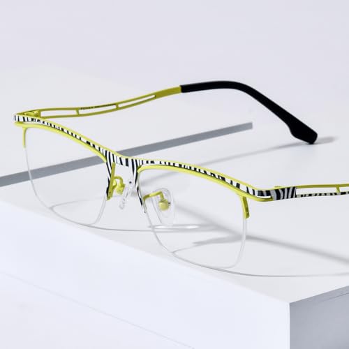Image of FONEX Colorful Pure Titanium Glasses Frame Men Semi Rimless Square Eyeglasses Eyewear