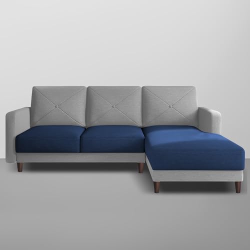 Image of Baloney RHS 4 Seater L Shape Sofa Set for Living Room (Blue Grey Fabric) Premium Fabric Sofa