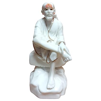 Indianstore4everyone Sai Baba Murti Marble Dust Idol Statue for Pooja (White_4.5 Inch)