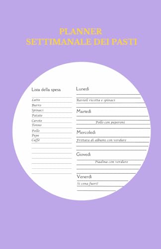 PLANNER SETTIMANALE DEI PASTI - Organizza i tuoi pasti settimanali con facilità: Pianifica la tua dieta settimanale, organizza la tua spesa e scrivi ... la tua alimentazione in modo più salutare.