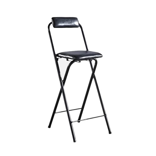 折り畳み ハイチェア 背もたれ付き 座面高さ50/55/60/65/70/75cm 合成皮革 足置き付き 折りたたみ椅子 カウンターチェア ダイニング キッチンチェア 喫茶店 適用パーティ オフィス用 ガーデン(Black,30inch/75cm)