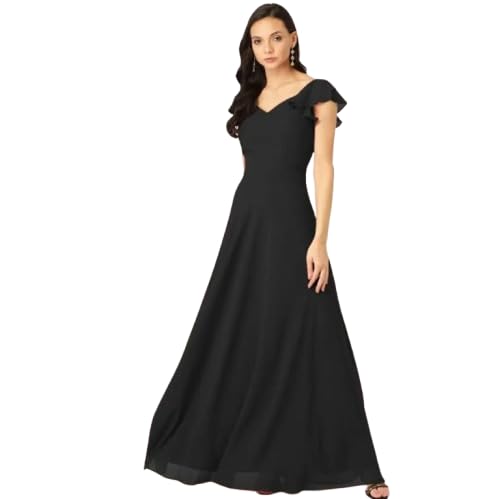 Classic Georgette Solid Gowns for Women (P-9940400-2XL) Black-image-24