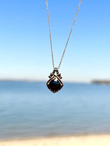 1/10 Carat Diamond And 2 1/2 Carat Cushion Cut Garnet Pendant Necklace For Women In 14K Rose Gold (Fancy Brown/G-H, Vs2-Si2, Cttw) On 18 Inch Chain With Lobster Claw Clasp Ribbon Pendant By Levian #TOP4