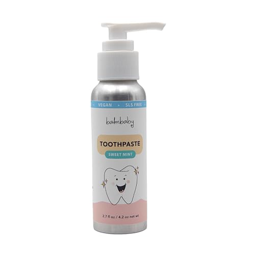 Kids Natural Fluoride Free Toothpaste with Xylitol in a Pump Bottle SLS Free Toothpaste with Xylitol Vegan Gluten Free - Kids Teeth Paste in Pump Bottle (Mint)