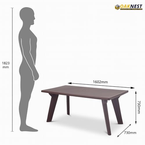 Image of Oaknest Supreme Bison 6-Seater Dining Table in Globus Brown - Robust & Weather-Resistant Plastic Dining Table, Ideal for Indoor & Outdoor Family Meals