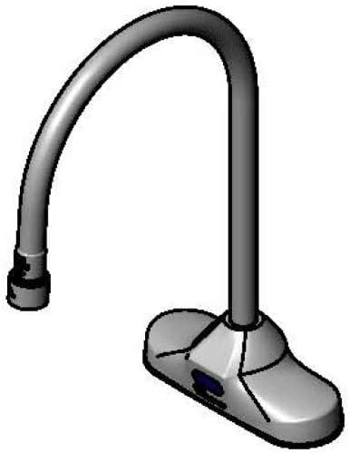 Sensor Faucet, 4" Deck Mount, 8" Rigid Gooseneck; VR 1.0 GPM Aerator, TMV & HG (Two-Hole Installation Design) by T&S Brass