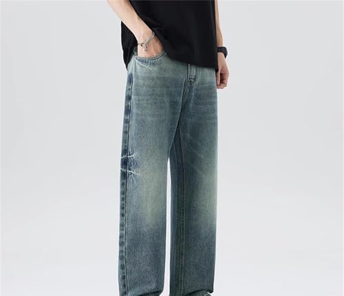 Mens Jeans Spring Summer Straight Leg Vintage Pants Streetwear Loose Casual Denim Wide-Leg Fashion3