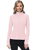 Dolcevida Fleece Jacket Women Lightweight Soft Fleece Athletic Running Track Jackets Slim Fit Workout Jacket with Thumb Holes(Pink,Large)