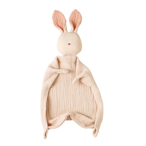 Image of insular Bunny Lovey Blanket for Boys and Girls, Organic Cotton Muslin Security Blanket for Babies, Soft Breathable Lovie Soothing Towel for Newborn and Infant, Khaki