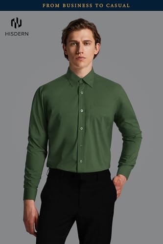 Image of HISDERN Mens Dress Shirts Long Sleeve Button Down Casual Shirts for Men Inner Contrast Formal Business Tuxedo Wedding Shirt