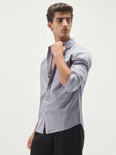 Image of Urbano Fashion Men's Cotton Full Sleeve Regular Fit Casual Solid Slub Shirt with Spread Collar
