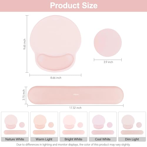 Image of MOSISO Wrist Rest Support for Mouse Pad&Keyboard Set, Circle Curved Ergonomic Mousepad&Coaster Non-Slip Base Home /Office Pain Relief&Easy Typing Pad with Soft Cloth&Raised Memory Foam, Chalk Pink