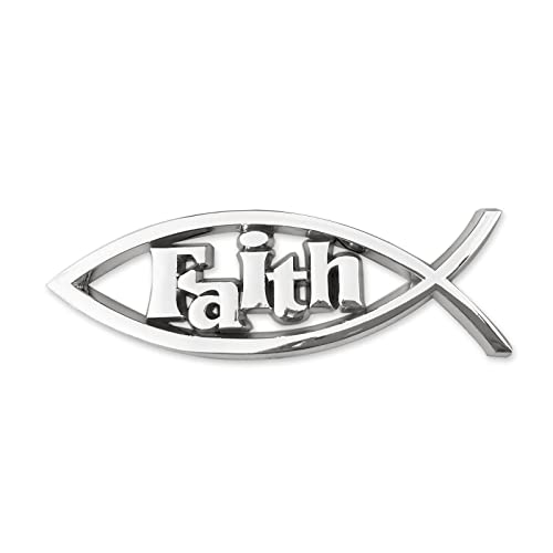 Image of Jesus Fish Christian Car Emblem - Chrome Silver Fish Emblem for Car & Truck Badge