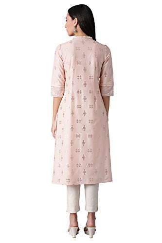 Image of W for Woman Women's Cotton Relaxed Fit Anarkali Mandarin Neck Gathered Kurta