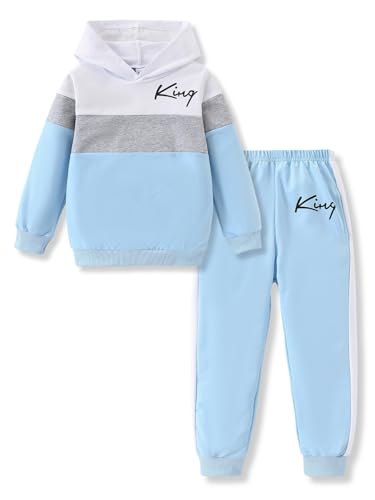 Kids Boys Clothes Color Blocking Hoodie Sweatshirts and Pant 2Pcs Fall Outfits Set Size 5-10