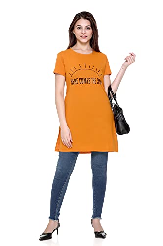Image of Plush Women's Long Printed Cotton Round Neck Half Sleeve T-Shirt /Tshirts (DPL-PT-001)