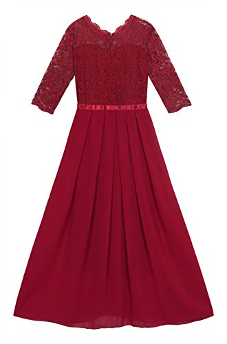 Eledobby Vestido de Noite Coquetel Feminino em Renda com Gola Redonda Vintage Flor Saia Longa Patchw