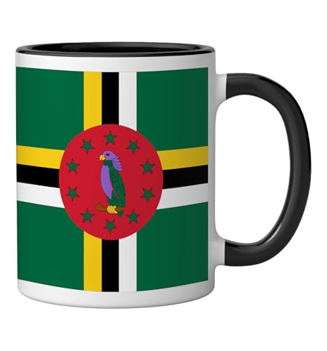 Taza de cerámica con bandera de Dominica negra y blanca miniatura 2