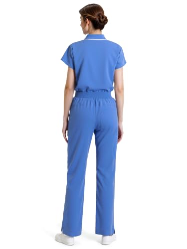 Image of Scrubs for Women, Short Length Zip Polo & Straight Pant 8 Pockets