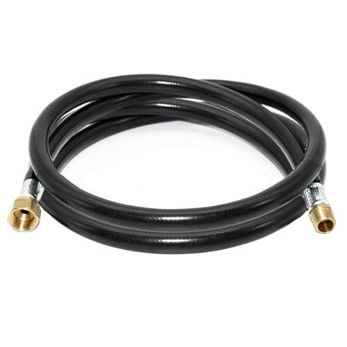 Image of Flame King 60-inch Propane Thermo Plastic Hose Assembly, 3 /8-inch ID, 3 /8-inch MPT X 1 /2-inch Female Flare, for RVs and Travel Trailers