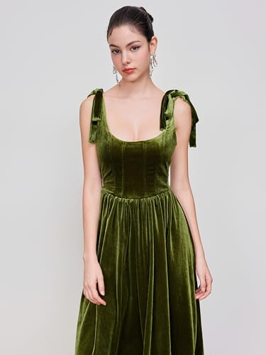 CIDER Velvet Dress for Women Midi Solid Knot Scoop Neckline Sleeveless Cocktail Party Evening Dress2