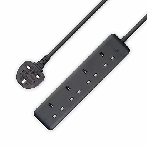 4 Way UK Extension Lead 5m Heavy Duty Cord 13A 3250W Fire-Retardant Multi Plug Socket Wall-Mountable for Garage Workshop Garden Outdoor