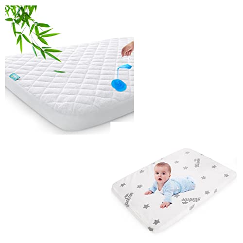Image of Bamboo Pack N Play Mattress Protector, White & Playard Mattress Topper Fit for Graco Pack 'n Play Portable Playard