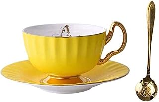 YBK Tech Bone China Cup and Saucer Set Ceramic Tea Coffee Cup for Breakfast Afternoon Tea - Butterfly and Elegance Series (Yellow)