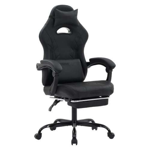 Image of Gaming Chair with Footrest and Massage Lumbar Support, Ergonomic Computer Gamer Chair, Office Video Game Chairs with Adjustable Height and Backrest (Black)