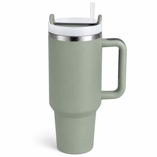 Image of Pandance 40 oz Tumbler with Handle, Tumbler with Lid and Straw(Bay Green)