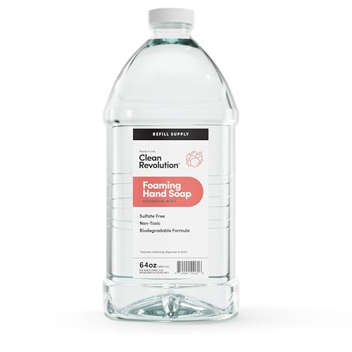Image of Clean Revolution Foaming Hand Soap, Gentle, Moisturizing, Ready To Use Formula, Real Essential Oils, Gluten Free, Geranium Mint, 64 Fl Oz