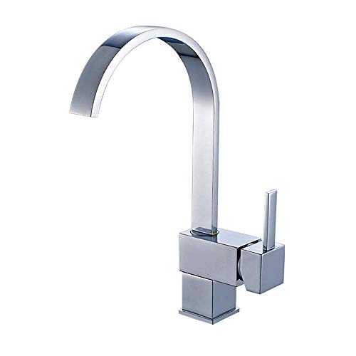 Robinet de cuisine mélangeur quadrangulaire en cuivre chromé monocommande