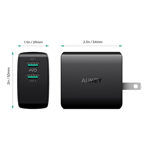 AUKEY USB Wall Charger, Ultra Compact Dual Port 24W 4.8A Output & Foldable Plug, Compatible with iPhone 12 Pro Max/11 Pro Max/XS/XR, iPad Pro/Air 2 / Mini 4, Kindle Fire and More - Thumbnail 4
